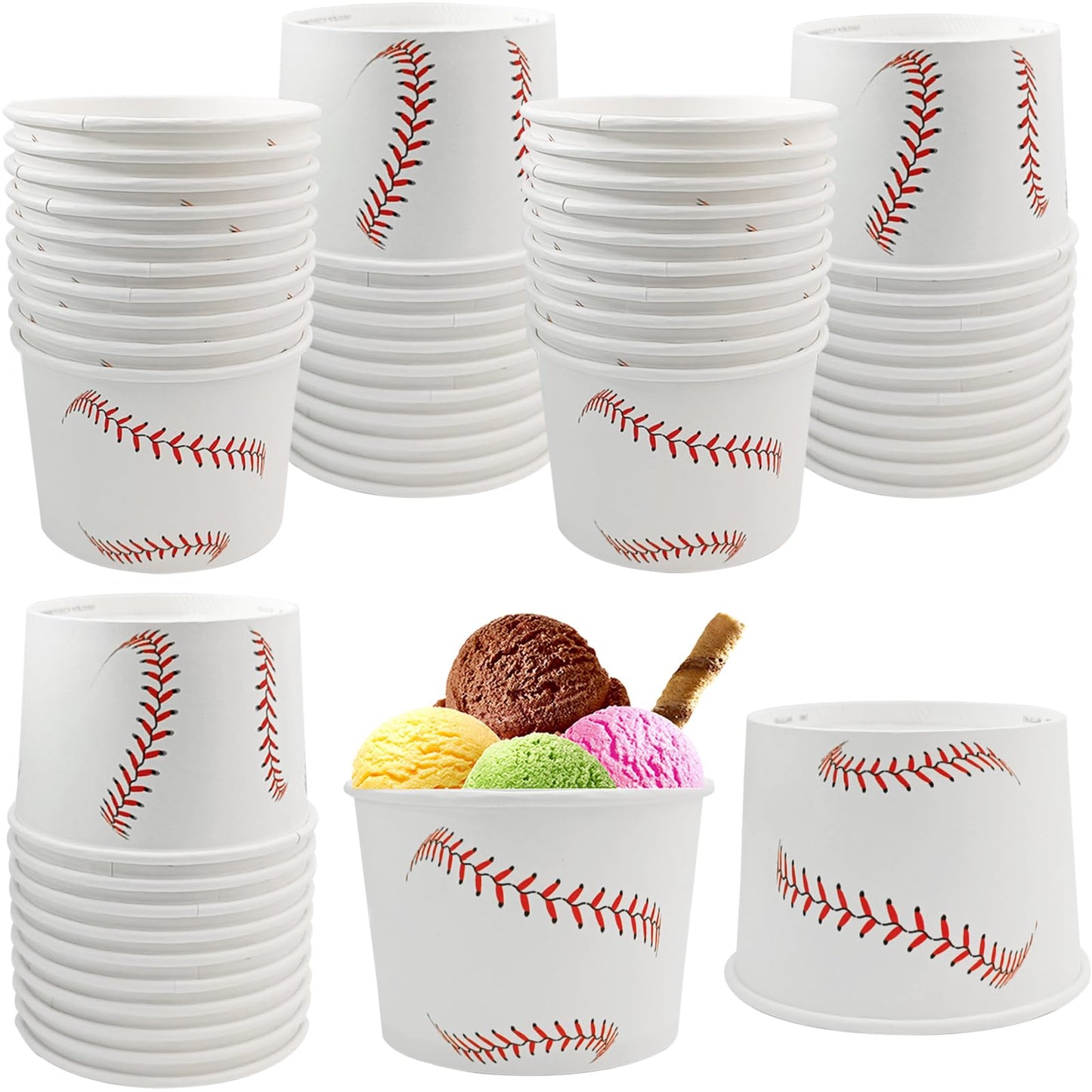 Baseball Party Snack Bowls – 50 Pack 9oz Disposable Ice Cream Cups