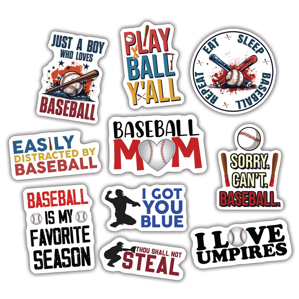 Baseball Stickers – 10 Pack Waterproof UV-Resistant Vinyl Decals