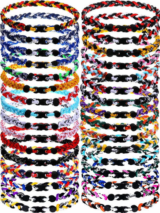 Baseball Rope Necklaces Bulk Pack – 32 Pcs Braided Tornado Necklaces (18")