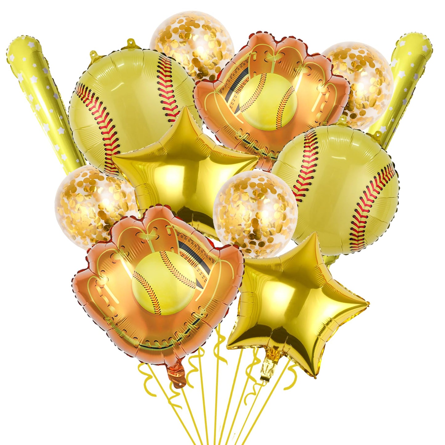 Softball Party Balloons – 12 Piece Glove, Bat & Confetti Set