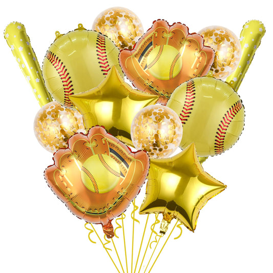 Softball Party Balloons – 12 Piece Glove, Bat & Confetti Set