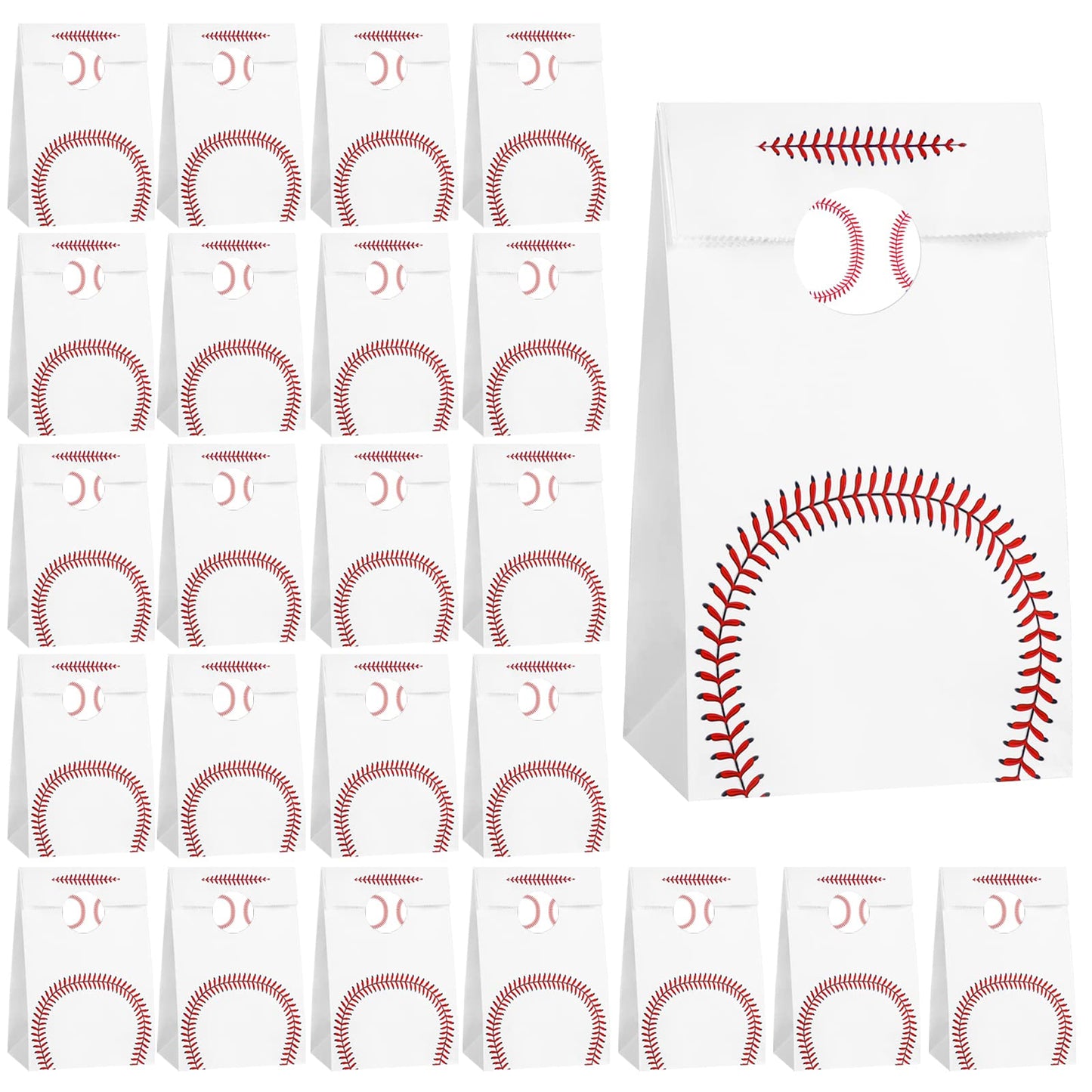 Baseball Gift Bags – 24 Pack Paper Treat Bags with Stickers
