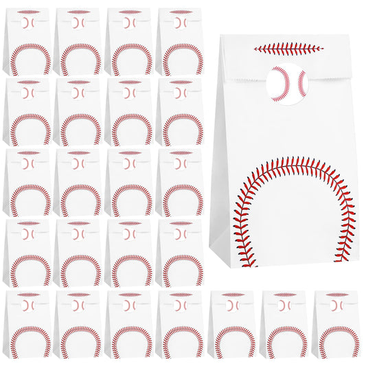 Baseball Gift Bags – 24 Pack Paper Treat Bags with Stickers