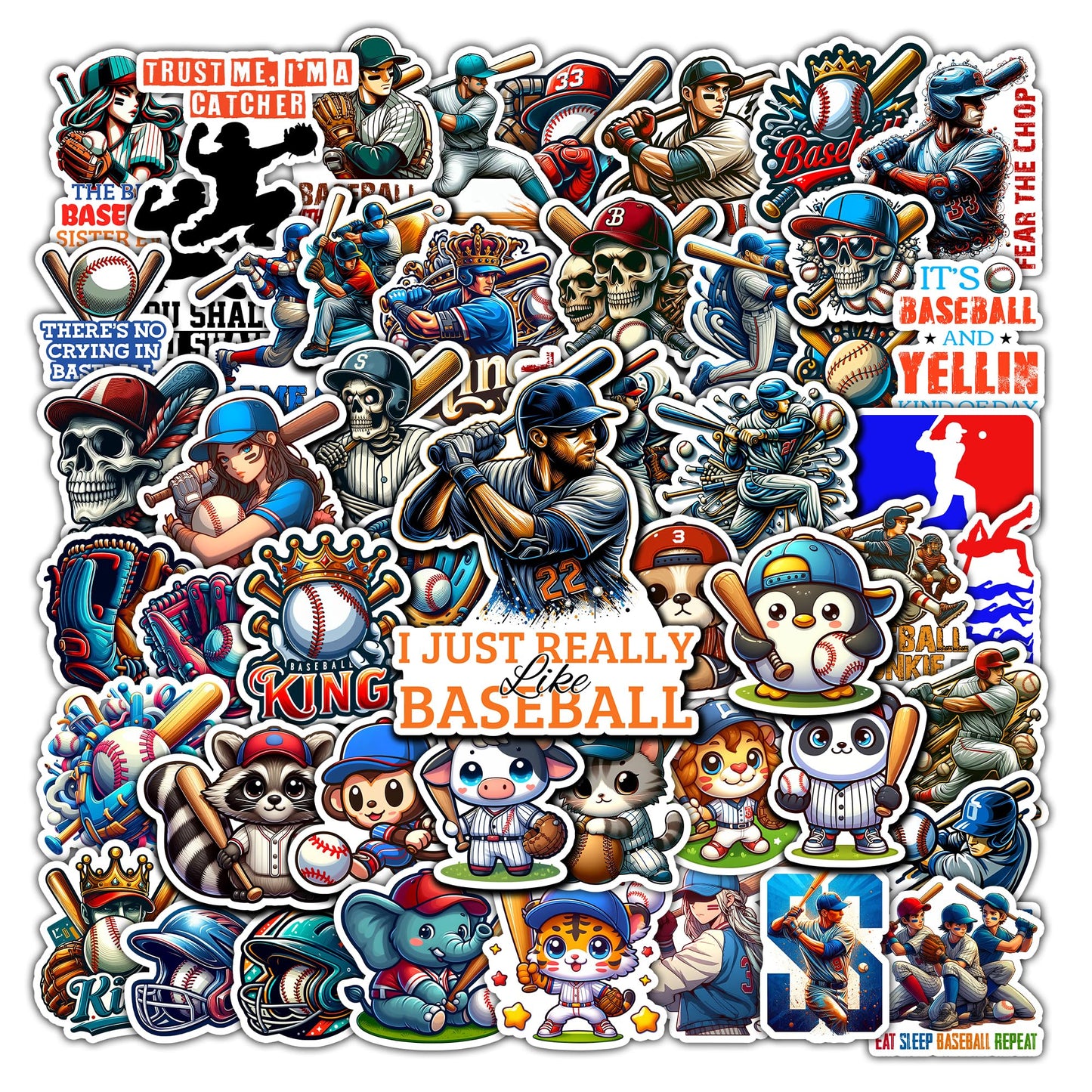 Baseball Stickers – 50 Pack Waterproof Vinyl Decals