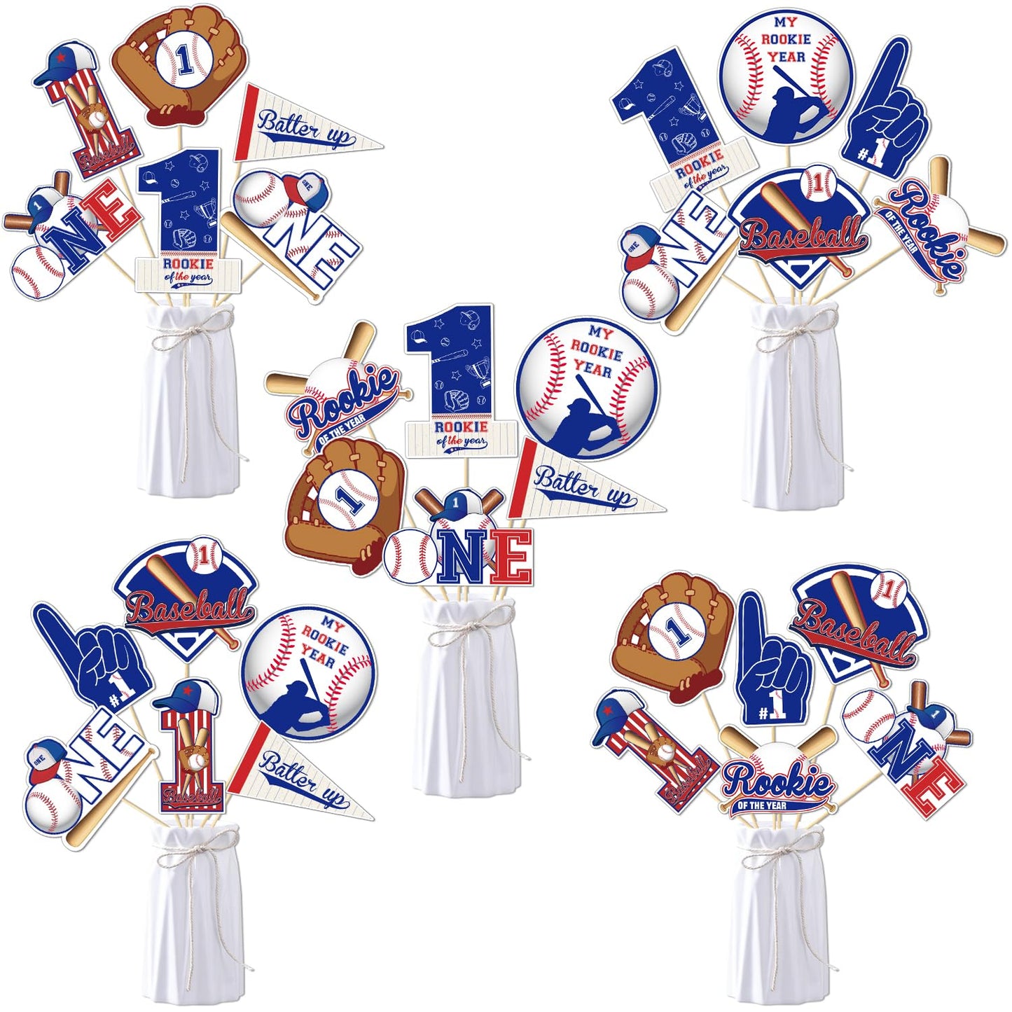 Baseball 1st Birthday Centerpiece Sticks – 30Pcs Rookie of the Year Table Toppers