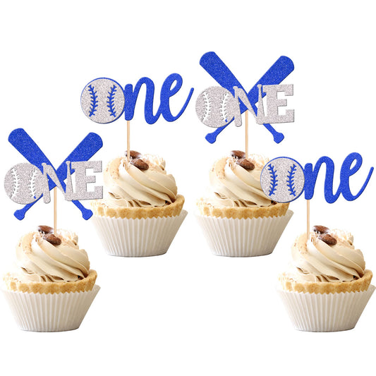 Baseball 1st Birthday Cupcake Toppers – 24 Pack Glitter