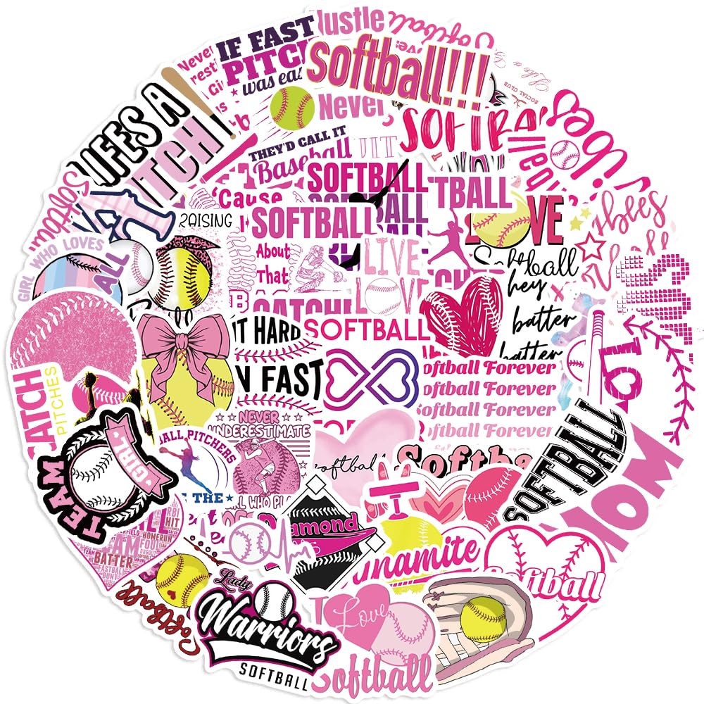Pink Softball Stickers – 50 Pack Vinyl Party Favors for Girls