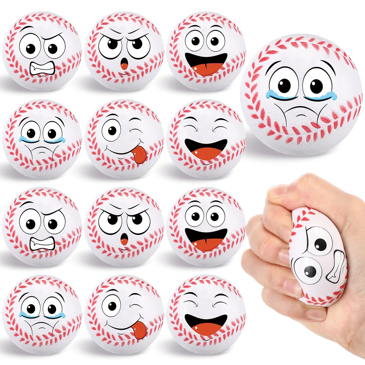 Baseball Stress Balls – 12 Pack Mini Face Squeeze Balls
