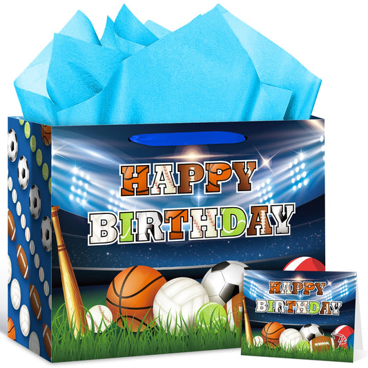 Sports Ball Birthday Gift Bag Set – Baseball, Soccer, Basketball & Football