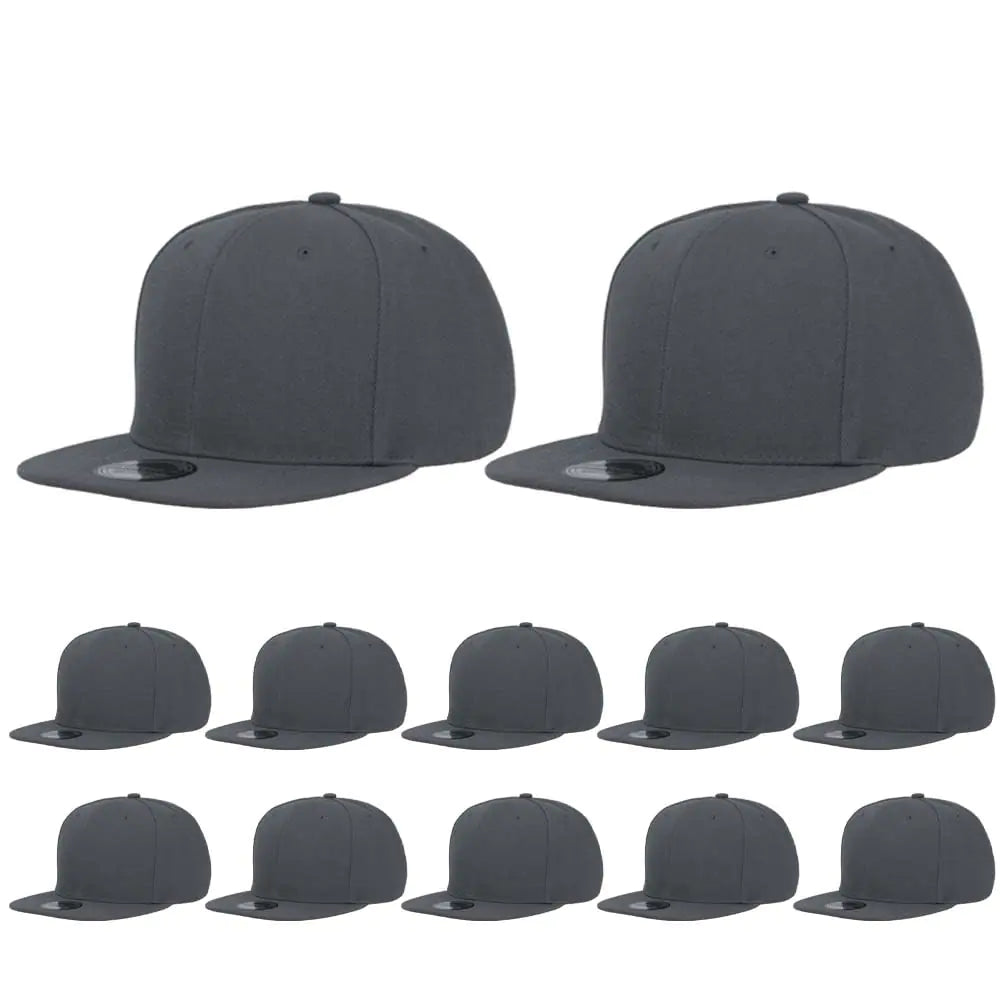 ZH Plain Flat Brim Snapback Baseball Caps Adjustable Blank Baseball Caps Wholesale 12 Pack White