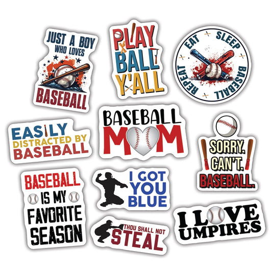 Baseball Stickers – 10 Pack Waterproof UV-Resistant Vinyl Decals