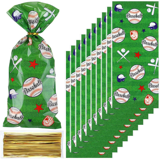 Baseball Cellophane Treat Bags - 100 Pack Party Snack Bags