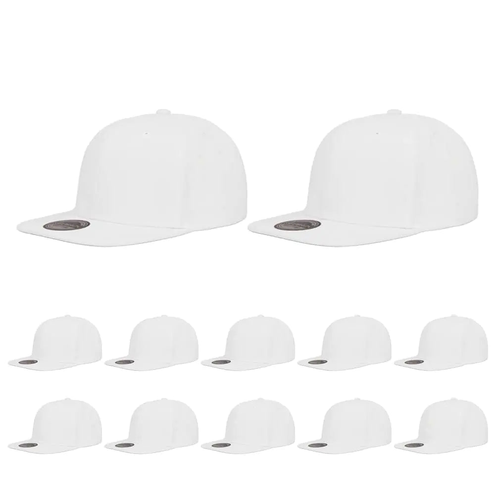 ZH Plain Flat Brim Snapback Baseball Caps Adjustable Blank Baseball Caps Wholesale 12 Pack White
