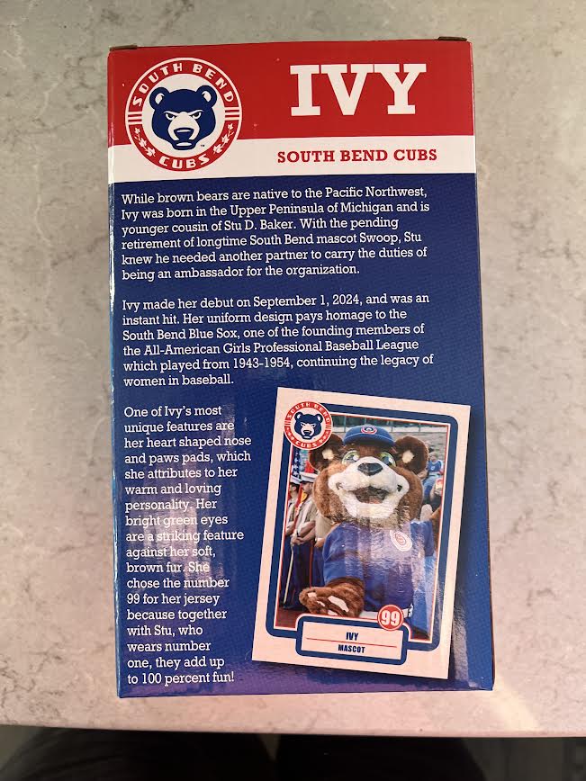 IVY Official Bobblehead - South Bend Cubs Mascot Collectible - FREE SHIPPING