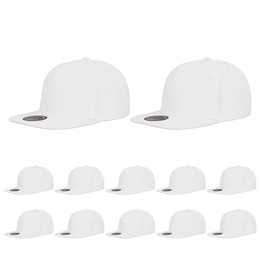 ZH Plain Flat Brim Snapback Baseball Caps Adjustable Blank Baseball Caps Wholesale 12 Pack White
