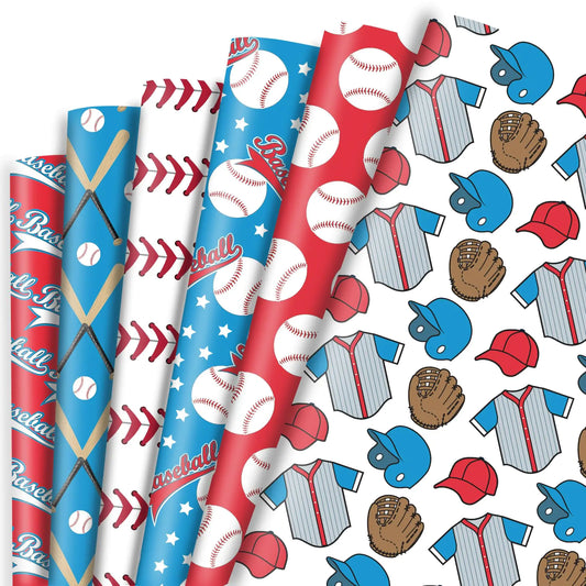 Baseball Wrapping Paper - 6 Sheets Sports Gift Wrap