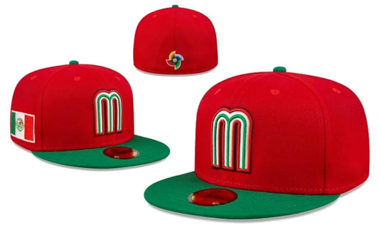 Mexico World Classic Baseball Tournament Cap 2023 World Classic Baseball Tournament Cap (Color : Red with Green Brim Size : 71-4)
