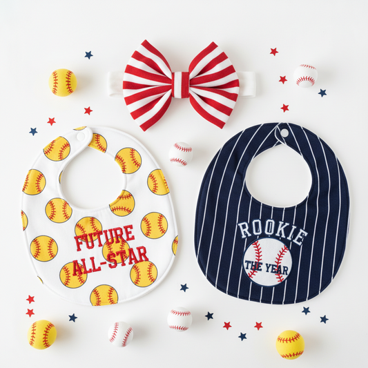 Softball Infant Party Gifts Bundle – Baby Bib, Headband & Bib Gift Set